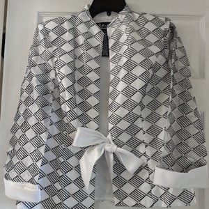 Black and White Geometric Evening Blazer with White Bow